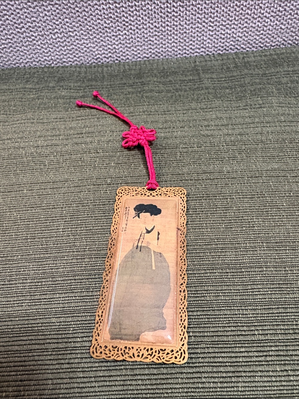 Vintage-Style Red Cord Bookmark with Decorative Filigree